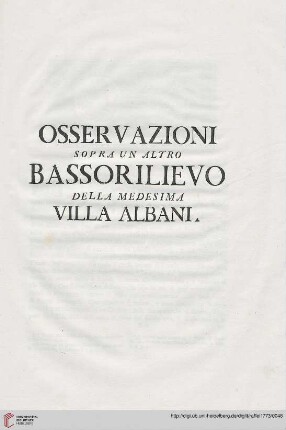 Osservazioni sopra un altro bassorilievo della Medesima Villa Albani