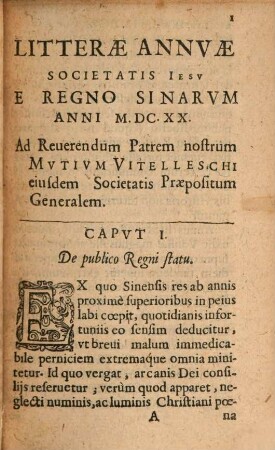 Rerum memorabilium in regno Sinae gestarum litterae annuae Societatis Jesu ad Mutium Vitelleschi