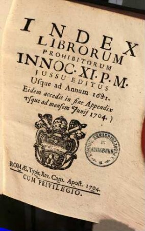 Index Librorum Prohibitorum : Innoc. XI. P.M. Jussu Editus Usque ad Annum 1681