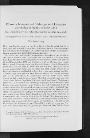 Elbmarschbauern auf Bildungs- und Lustreise durch das östliche Holstein 1842: die "Reiseskizze" des Peter Thormählen aus Raa-Beesenbek