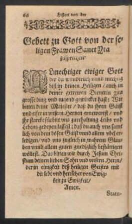 Gebett zu Gott von der seligen Frawen Sanct Yta zusprechen.