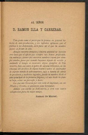 [Dedicatoria] A D. Ramon Illa y Carreras