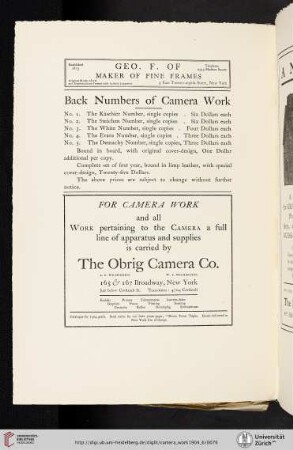 [Back Numbers of Camera Work, announcement]