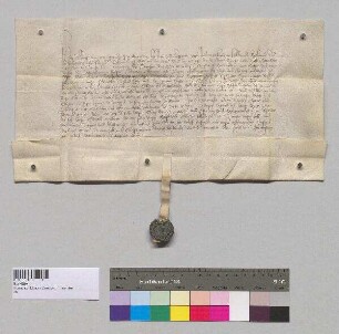Herzog Albrecht [I.] von Bayern-Straubing-Holland bestätigt die Übertragung der (Hof-) Kapelle St. Sigismund in Straubing an das Karmelitenkloster in Straubing, welche sein Sohn Herzog Albrecht [II.] vorgenommen hat, sowie die zwischen dem Kaplan Hans Pichler und dem Prior Hans getroffene Abrede (gwerst) . S: Herzog Albrecht I. von Bayern-Straubing-Holland