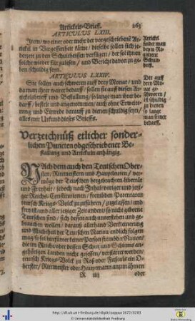 Verzeichnueß etlicher sonderlichen Puncten obgeschriebener Bestallung und Artickuln anhaengig.