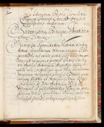 37.) Nn. Copia Literarum Prioris Carmelitan: Francof. Principi Ernesto Hassiae Landgravis missarum