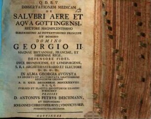 Dissertationem Medicam De Salvbri Aere Et Aqva Gottingensi