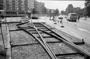 Bau einer Straßenbahn-Wendeschleife um den Kaiserplatz im Zusammenhang mit dem Umbau des Mühlburger Tors