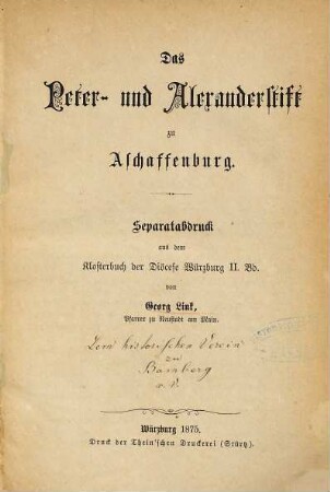 Das Peter- und Alexanderstift zu Aschaffenburg