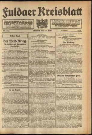 Erste Ausgabe vom Mittwoch, den 28. Juni 1916.