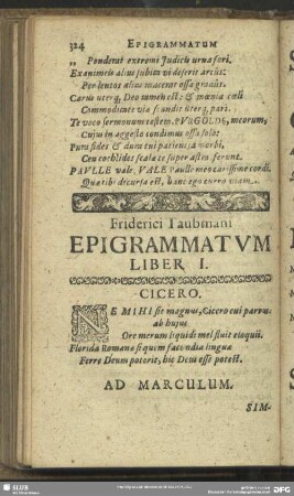 Friderici Taubmani Epigrammatum Liber I