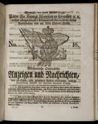 No. 16. Montags, den 21ten Aprilis, 1755.