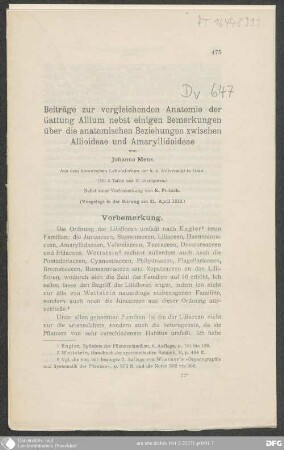 Beiträge zur vergleichenden Anatomie der Gattung Allium nebst einigen Bemerkungen über die anatomischen Beziehungen zwischen Allioideae und Amarylliodoideae