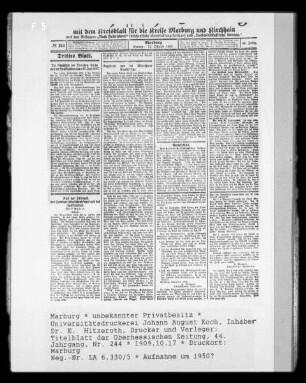 Titelblatt der Oberhessischen Zeitung, 44. Jahrgang, Nr. 244