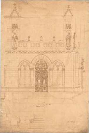 Schmidt, Heinrich von; Brüssel - Laeken (Belgien); Eglise Notre Dame, Portal und Turm - Teilgrundriss, Teilansicht