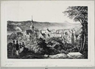 Schandau (Bad Schandau) in der Sächsischen Schweiz, Blick von Nordosten auf den Ort und das Elbtal, im Hintergrund der Lilienstein