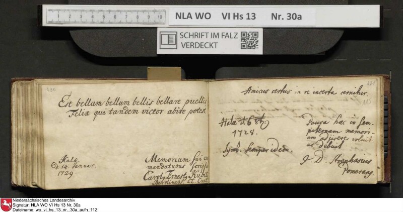 Stammbuch des U. J. Schrader aus Hannover