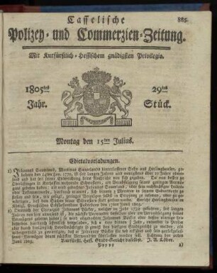 29tes Stueck, Montag den 15ten Julius 1805