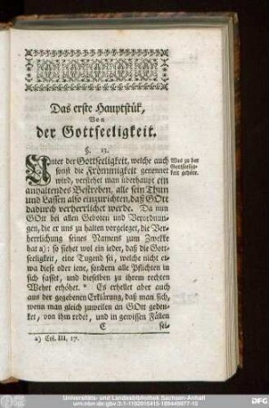 Das erste Hauptstük, Von der Gottseeligkeit.