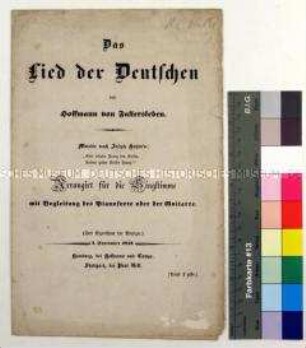 Text und Partitur für Klavier, Gitarre und Gesgang von "Das Lied der Deutschen" von Hoffmann von Fallersleben nach der Melodie von Joseph Haydn