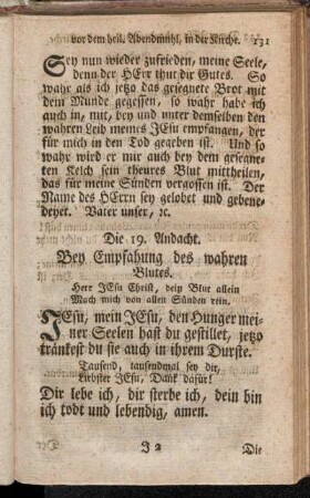 Die 19. Andacht. Bey Empfahung des wahren Blutes.