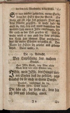 Die 19. Andacht. Bey Empfahung des wahren Blutes.