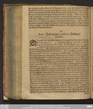 IX. Item: Deß vorigen Authoris Friedens-Calender.