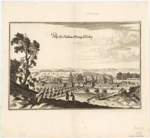 Ansicht vom Schloß Tanlay, Kupferstich, 1656 : Prosp. du Chasteau et Bourg de Tanlay. - [Frankfurt] : [Caspar Merian] , [1656]. - 1 Kunstbl. : Kupferstich ; 29 x 19 cm