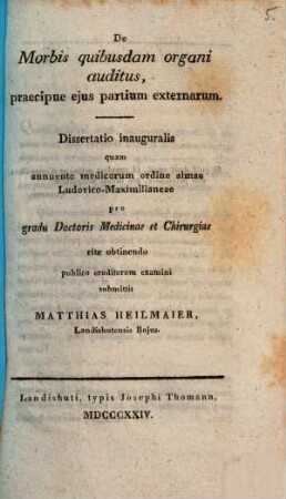 De morbis quibusdam organi auditus, praecipue eius partium externarum : dissertatio inauguralis