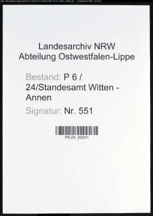 Sterberegister Standesamt Witten-Annen