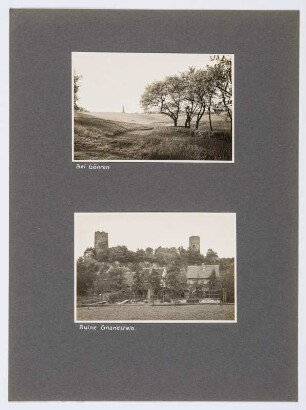 Referenzmappe 3/17 des Fotografen Walter Möbius : Mappenblatt 37 mit zwei Fotografien (Landschaft bei Göhren und Burg Kohren)