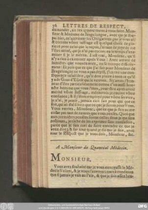 A Monsieur de Quantéal Médecin.