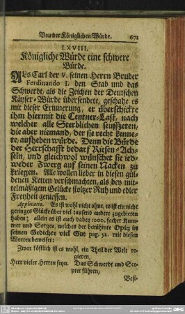 LXVIII. Königliche Würde eine schwere Bürde