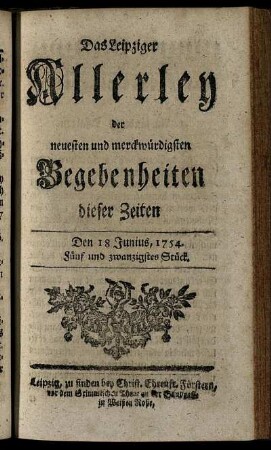 Den 18 Junius, 1754. Fünf und zwanzigstes Stück.