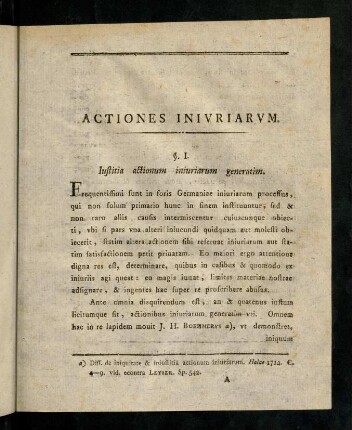 1-14, §. I. Iustitia actionum iniuriarum generatim. - §. VII. De actione aestimatoria. Num sit poenalis, num rei perfecutoria.