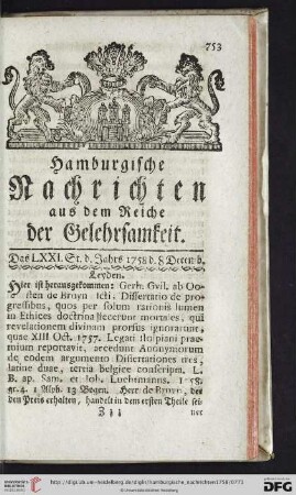Das LXXI. St. - Das LXXVI. St. (den 8 Decemb. - 29 Decemb.)