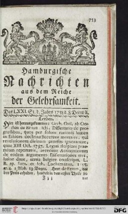 Das LXXI. St. - Das LXXVI. St. (den 8 Decemb. - 29 Decemb.)