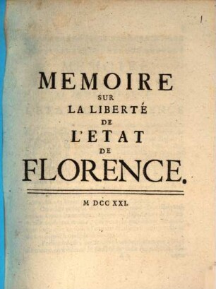 Mémoire sur la liberté de l'état de Florence