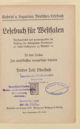 Teil 3 = Oberstufe, [Schülerband]: [Teil 3 = Oberstufe, [Schülerband]] : in drei Teilen; für mehrklassige evangelische Schulen