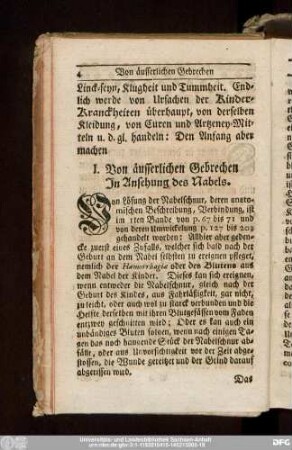 I. Von äusserlichen Gebrechen In Ansehung des Nabels.