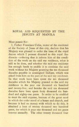Royal aid requested by the Jesuits at Manila