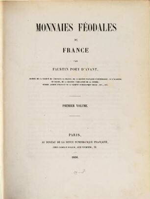 Monnaies féodales de France, 1