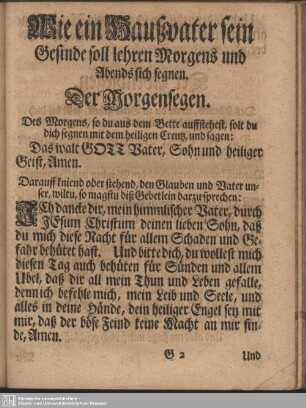 Wie ein Haußvater sein Gesinde soll lehren Morgens und Abends sich segnen