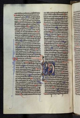 Historisierte Initiale (Psalm 38,2): D(ixi custodiam vias meas): Christus vor König David. Profilblattranken als Ablaufmotiv.