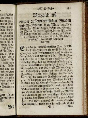 Verzeichnuß einiger ausserordentlichen Gnaden und Wohltaten,...
