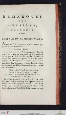 Remarques sur Agesilas, Tragédie 1666