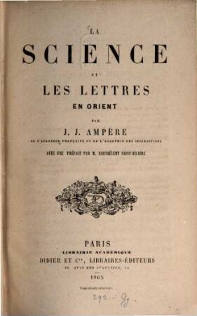 La Science et les lettres en Orient