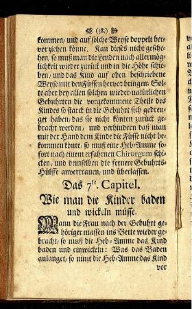 Das 7te Capitel. Wie man die Kinder baden und wickeln müsse.