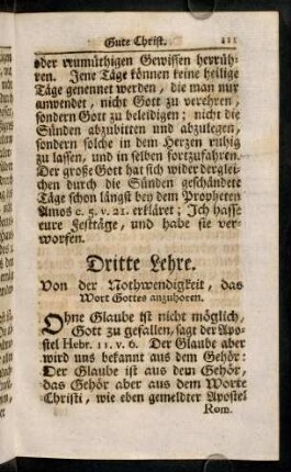 111-126, Dritte Lehre. Von der Nothwendigkeit, das Wort Gottes anzuhoeren.