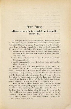Die Geometrie der Lage : Vorträge, 2